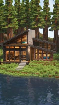 @defnotnorq Minecraft Cabin, Mansion Minecraft, Modern Minecraft Houses, Case Minecraft, Rumah Minecraft Sederhana, Minecraft Mansion, Minecraft Interior Design