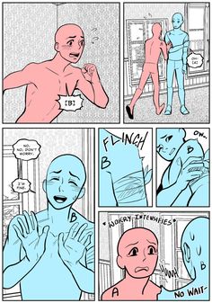 a comic strip with an image of a man being touched by another person in the bathroom