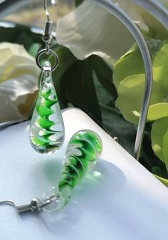 Murano Glass Green Earrings Teardrop Earringsdangle - Etsy Green Spiral Earrings As Gift, Twist Earrings, Glass Drop Earrings, Peridot Earrings, Earrings Teardrop, Different Shades Of Green, Peridot Green, Earrings Bridesmaid, Spiral Earrings