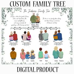 a family tree with people sitting on it and the words,'custom family tree '