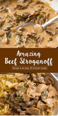 an image of beef stroganoni with mushrooms and gravy