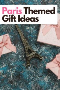 the eiffel tower is shown with pink bows on it and text paris themed gift ideas