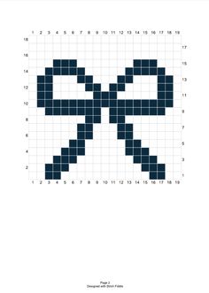 A bow chart used in crochet and knitting Crochet Projects Coquette, Bow Cross Stitch Pattern, Pixel Art Crochet Bag, Bow Grid Pattern, Bow Knitting Pattern, Bow Alpha Pattern, Bow Pixel Grid, Small Pixel Pattern, Bow Granny Square