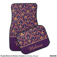 purple floral pattern with name on the front and back floor mats for car, truck or van