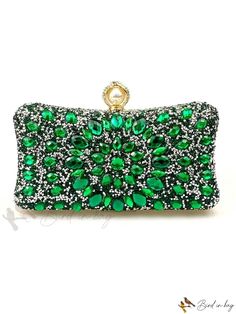 Bird in Bag - Rhinestone-Decorated Fashionable Party Clutch Bag with Crossbody and Handheld Strap Crystal Clutch With Rhinestones For Party, Party Bedazzled Crystal Bags, Glamorous Green Clutch Bag, Formal Green Embellished Clutch, Bedazzled Rectangular Evening Bag For Parties, Green Embellished Evening Bag For Wedding, Glamorous Green Event Bag, Green Rhinestone Party Evening Bag, Handheld Crystal Clutch For Party