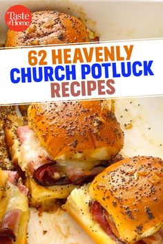 the cover of 52 heavenly church potluck recipes, including ham and cheese sliders