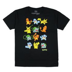 Unleash your inner Pokémon Trainer with this vibrant t-shirt featuring a 12-character grid of your favorite Pokémon! Each beloved character is showcased in a bright, vivid design that brings their distinctive personalities to life. Whether you're a fan of the Pikachu or you resonate with the cool charm of Squirtle, this tee has something for every Pokémon enthusiast. The eye-catching colors and detailed artwork make it a must-have for casual wear or for showing off at your next Pokémon event. Cr Pokémon Shirt, Grid Game, Pokemon Shirts, Detailed Artwork, Black Pokemon, Baby #5, Pokemon Trainer, 5th Birthday, Eye Catching Colors