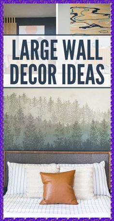 large wall decor ideas for the bedroom and living room with purple walls, white bedding and