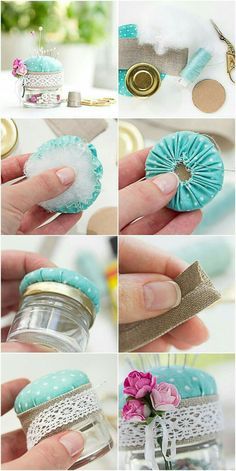 the instructions for how to make an adorable hair bow with fabric and buttons on it