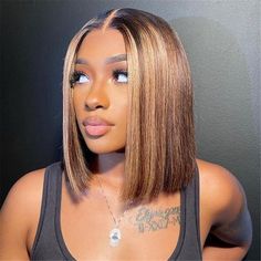 Honey Brown Highlights, Straight Hair Highlights, Highlight Bob, Bob Lace Front Wigs, Hair Color Highlights, Brown Highlights, Honey Brown, Short Bob Wigs, Bob Wig