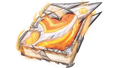 a drawing of a book with flames coming out of the pages and on top of it