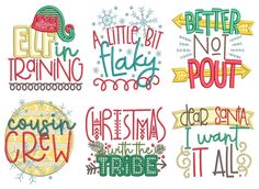 four different christmas sayings with snowflakes on them