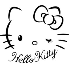 a hello kitty sticker with the word hello kitty written in cursive writing