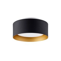 a black and gold ceiling light on a white background with an orange strip in the middle