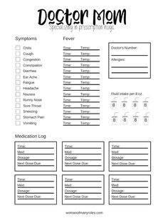 the doctor mom checklist is shown in black and white