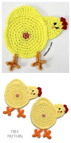 two crocheted chickens sitting next to each other