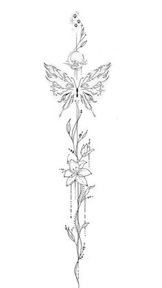 a drawing of a cross with flowers on it