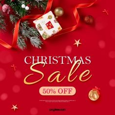 christmas sale banner with presents and decorations on red background free psd file for photoshop