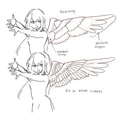 a drawing of an angel and a girl with wings on their back, both holding each other