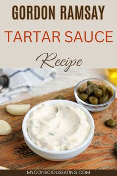 Creamy tartar sauce with fresh dill Best Tartar Sauce Recipe, Tartar Sauce Recipe, Gordon Ramsey Recipes, Gordon Ramsay Recipe, Homemade Tartar Sauce, Homemade Sauce Recipes, Condiment Recipes, Tartar Sauce, Copycat Recipe