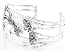 Pacific Style™ Dragonfly Rhodium Over Sterling Silver Cuff Bracelet. Meaures approximately 1.43"W. Spring Silver Bracelet Jewelry, Silver Bangle Bracelets For Spring, Silver Bangle Cuff Bracelet For Spring, Silver Bangle Jewelry For Spring, Adjustable Silver Cuff Bracelet For Spring, Jtv Jewelry, Sterling Silver Cuff Bracelet, Broken Chain, Pearl Strands