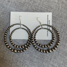 Brand New- Genuine Navajo Pearl Double Hoop Earrings By Mason Lee. Sterling Silver. Nickel-free Silver Beaded Hoop Earrings, Silver Bohemian Hoop Earrings With Round Beads, Nickel-free Southwestern Hoop Earrings, Nickel-free Southwestern Style Round Hoop Earrings, Hoop Earrings With Silver Beads, Silver Hoop Earrings With Silver Beads, Southwestern Silver Round Hoop Earrings, Double Hoop Earrings, Pearl Hoop Earrings