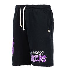 Show off your unwavering Los Angeles Lakers pride in a bold, new way with these After School Special Shorts. They feature fun, doodle-like graphics that are sure to grab the attention of fellow Los Angeles Lakers fans. This sweet gear is just what you need to take your game day look to a whole new level! Brand: After School Special Machine wash, tumble dry low Made in the USA Material: 100% Cotton  Face; 50% Cotton/50% Polyester  Inside Officially licensed Screen print graphics Single back pocke Urban Cotton Bottoms With Graphic Print, Urban Graphic Print Cotton Bottoms, Trendy Black Bottoms With Graffiti Print, Black Cotton Bottoms With Graffiti Print, Urban Graphic Print Bottoms For Streetwear, Streetwear Cotton Bottoms With Graffiti Print, Casual Graffiti Print Bottoms For Streetwear, Graphic Print Black Bottoms For Streetwear, Cotton Bottoms With Letter Print For Streetwear