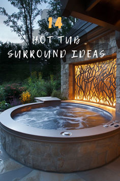 an outdoor hot tub with the words hot tub surround it