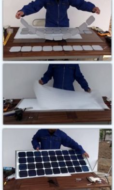 four pictures showing how to make a solar panel