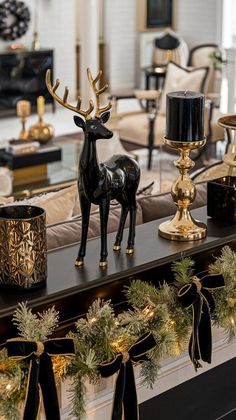 a living room filled with furniture and christmas decorations