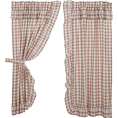 two brown and white checkered curtains with ties