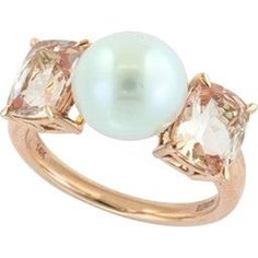 14K Rose Gold EFFY Freshwater Pearl Diamond Three Stone Ring - 2.47 Carat Total Gem Weight Luxury Timeless Pearl Ring, Elegant 14k Rose Gold Jewelry With Center Stone, Elegant Jewelry In 14k Rose Gold With Center Stone, Elegant Rose Gold Three Stone Ring, Luxury Multi-stone Rose Gold Ring, Elegant White Gold Morganite Rings, Formal Three Stone Rose Gold Ring, Formal Rose Gold Three Stone Ring, Elegant Morganite Jewelry