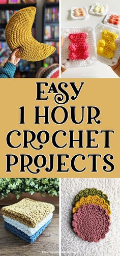 If you're looking for quick gift ideas, try one of these simple and easy 1 hour crochet patterns. You'll find crochet dishcloths, crochet granny squares, crochet coasters, a crochet moon pillow and more. All easy and beginner friendly patterns. Diy Easy Crochet Projects, Easy Crochet Gifts For Grandma, Spring Time Crochet Ideas, Taco Crochet Pattern, Easy Starter Crochet Patterns, Best Crochet Gifts Ideas, Super Quick Crochet Gifts, Free Trendy Crochet Patterns, 5mm Crochet Hook Patterns Free