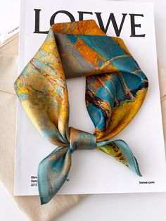 Leisure Fashion Square Printed Scarf YELLOW-One_size Silk Bandana, Silk Square Scarf, Bandana Scarf, Summer Scarves, Luxury Silk, Square Print, Vintage Scarf, Silk Material, Tree Print