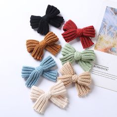 Add some style to your little one's look with this handmade big knitted bow hairpin! Available in multiple colors, it's the perfect accessory to enhance any outfit. Show off your fashionista with an accessory that will make them look and feel good. COLOR Black, Red, Blue, Green, Khaki, Beige, Brown GENDER Baby Girl, Girl MATERIAL Cotton PATTERN Plain (Solid) SEASON Spring, Summer, Autumn, Winter SIZE (AGE) Average Size (0-8Y） Knitted Hair Bows, Knitted Hair Clips, Crochet Clips Hair, Crochet Hair Bows, Knitted Bow, Handmade Hairpin, Yarn Accessories, Crochet Bows, Fall Accessories