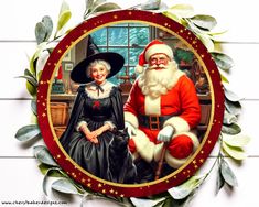 a painting of santa and mrs claus on a wall