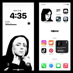 two iphone screens showing different icons and the same person's face on them, one with