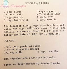 a recipe for homemade cake with ingredients list