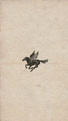 an old paper with a drawing of a horse on it's back and wings