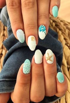 Cruise Nails, Beach Nail Designs, Beachy Nails, Mermaid Nails