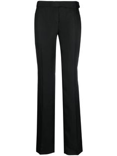 black linen blend low-rise pressed crease concealed front fastening two side slash pockets straight leg Job Outfits, Planet People, Five Points, Black Trousers, Straight Leg Trousers, Black Linen, Tailored Trousers, Stella Mccartney, Wardrobe Staples