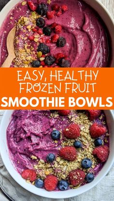 a bowl filled with smoothie bowls and berries