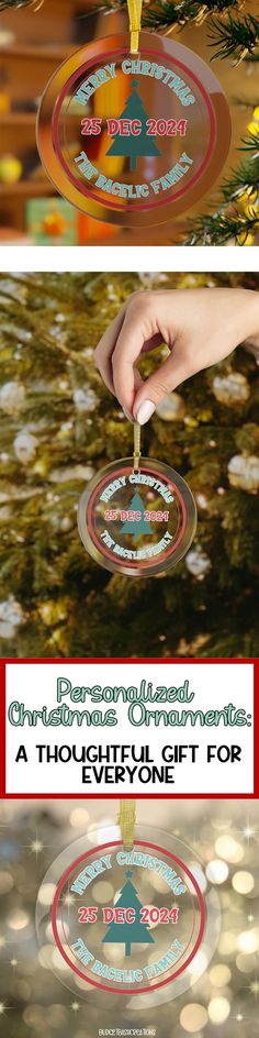 the christmas ornament is being held up by someone's hand and it says,