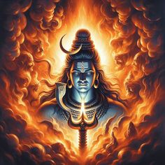 an image of the god in flames with his head turned to look like he is on fire