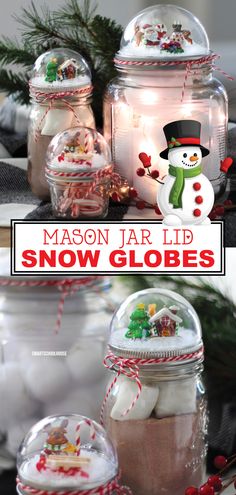 mason jar lid snow globes with christmas decorations