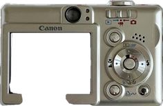 a silver camera with a white background