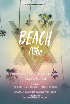 beach vibe flyer template with palm trees