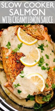 slow cooker salmon with creamy lemon sauce