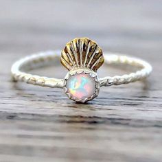 Mermaid Shell Crown and Opal Ring Shell Crown, Shell Crowns, Gemstone Solitaire Ring, Mermaid Shell, Unicorns And Mermaids, Ring Elegant, Mermaid Jewelry, Ring Opal, Mermaid Life