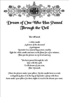 Spell to dream of deceased loved one Witchy Items, Dream Spell